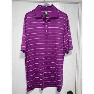 FootJoy Polo Shirt Mens L Large Athletic Fit Geranium Striped‎ Performance Golf